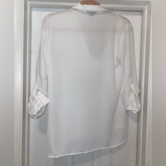 White Collared Tunic, Pullover Blouse With Roll Tab Sleeves, Size S - Picture 7 of 9